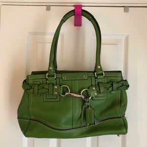 Green leather coach braided purse
